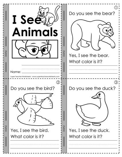 Cut-and-Glue Activities - I See Animals! - Mini-Book (Printable PDF Worksheet)