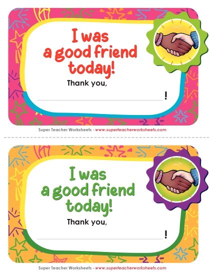 Pre-K and K Special Day Awards - I was a good friend! (Printable PDF Worksheet)