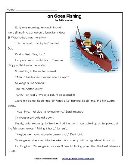 Ian and Sir Wags-a-Lot Stories (Fiction) - Ian Goes Fishing (Printable PDF Worksheet)