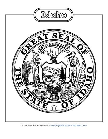 Flags & Seals - Idaho State Seal (Black & White) (Printable PDF Worksheet)