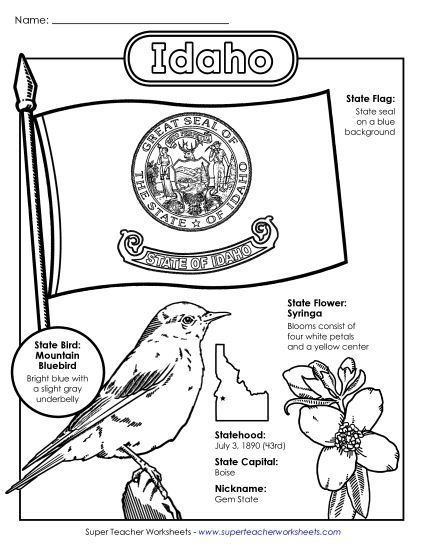 Symbols - Idaho State Symbols Coloring Page (Printable PDF Worksheet)