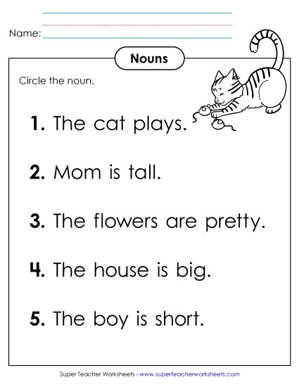 Basic Nouns - Identify Nouns (A)  (Printable PDF Worksheet)