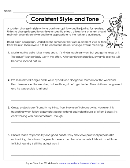 Maintaining Consistent Style and Tone - Identifying and Fixing Changes in Style or Tone (Printable PDF Worksheet)