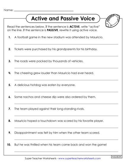 Rewrite Passive Voice as Active Voice - Identifying and Rewriting Passive Voice (Printable PDF Worksheet)