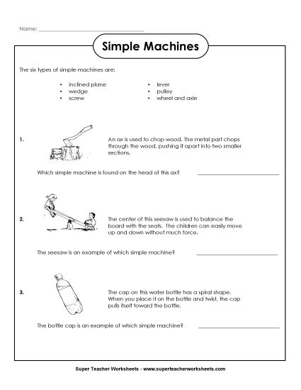 Identifying Simple Machines (Printable PDF Worksheet)
