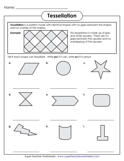 Identifying Tessellations (Printable PDF Worksheet)