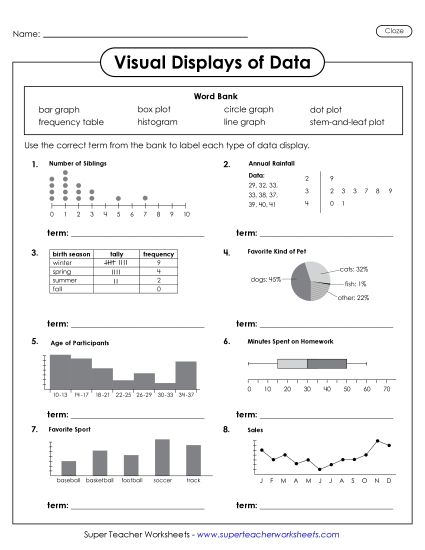 Visual Displays of Data - Identifying Types of Data Displays (Printable PDF Worksheet)