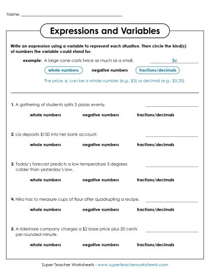 Level: Basic (1-Step; No Parenthesis) - Identifying Variable Sets (Printable PDF Worksheet)