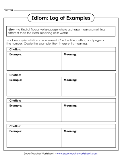 Idiom: Log of Examples (Printable PDF Worksheet)