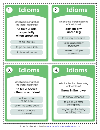 Idioms Task Cards (Printable PDF Worksheet)