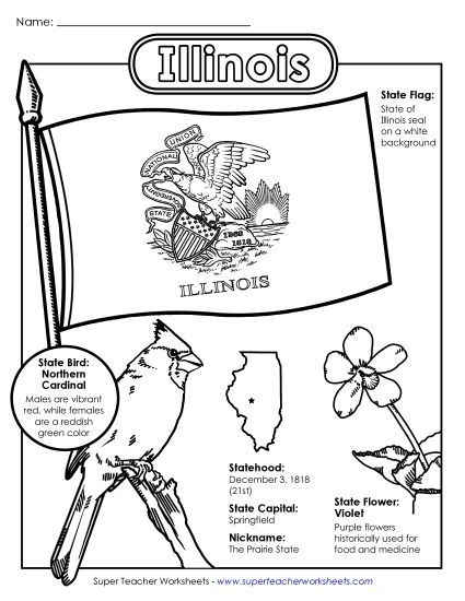 Symbols - Illinois State Symbols Coloring Page (Printable PDF Worksheet)