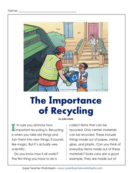 Reading Comprehension - Importance of Recycling (Printable PDF Worksheet)