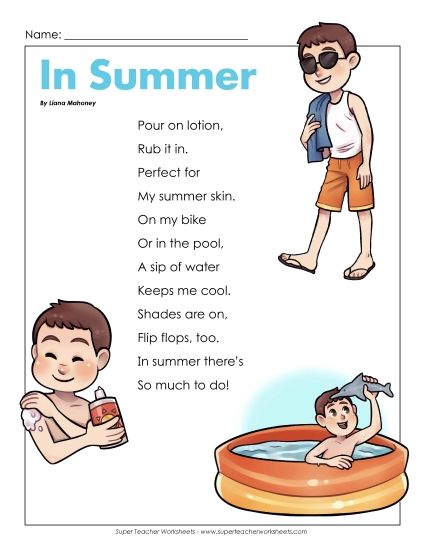 2nd Grade Poems - In Summer (Printable PDF Worksheet)