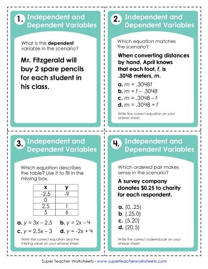 Task Cards - Independent & Dependent Variables Task Cards (Printable PDF Worksheet)
