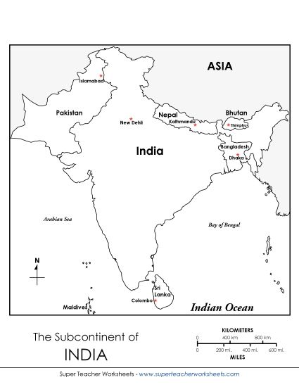 Maps of India - India Map (Printable PDF Worksheet)