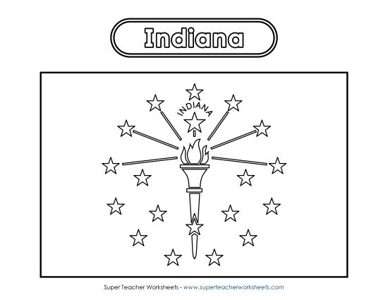 Flags & Seals - Indiana Flag Coloring Page (Printable PDF Worksheet)