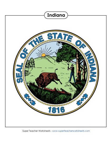 Flags & Seals - Indiana State Seal (Full-Color Version) (Printable PDF Worksheet)
