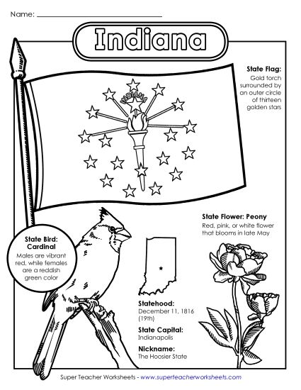 Symbols - Indiana State Symbols Coloring Page (Printable PDF Worksheet)