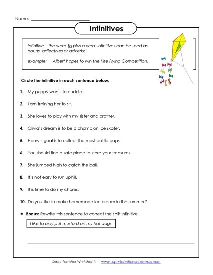 Infinitives - Infinitives (Printable PDF Worksheet)