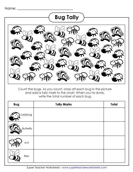Counting Tallies - Insect Tally (Printable PDF Worksheet)