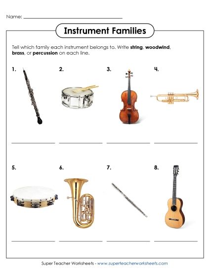 Worksheets - Instrument Groups (Printable PDF Worksheet)