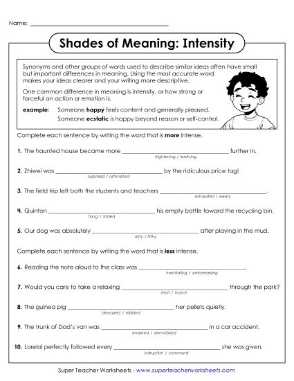 Worksheets - Intensity: Complete the Sentence (Printable PDF Worksheet)
