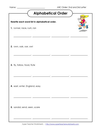 Intermediate ABC Order (Second & Third Letter) - Intermediate ABC Order #1 (Printable PDF Worksheet)