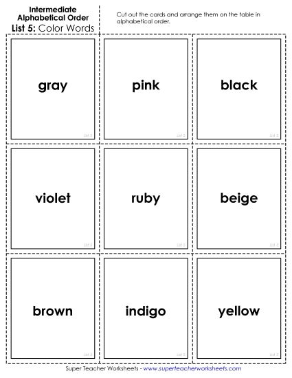 Intermediate ABC Order (Second & Third Letter) - Intermediate: Card Sort 2 (Printable PDF Worksheet)