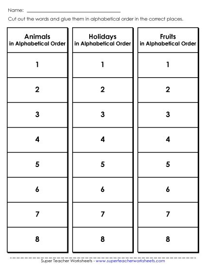 Intermediate ABC Order (Second & Third Letter) - Intermediate Cut-and-Glue Activity (Printable PDF Worksheet)