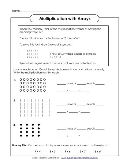 Multiplication Arrays - Introduction to Arrays: Solving Multiplication Problems (Printable PDF Worksheet)