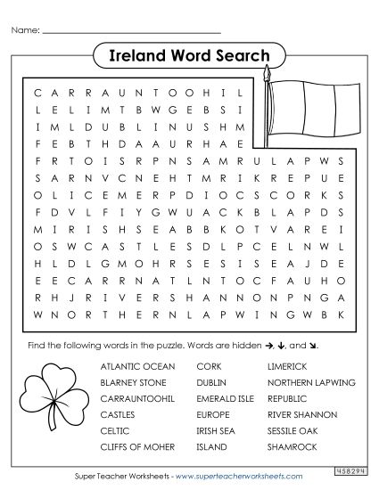 Puzzles - Ireland Word Search (Printable PDF Worksheet)