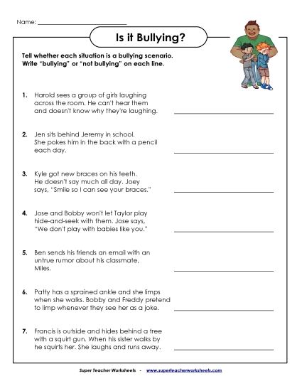 Worksheets - Is It Bullying? (Printable PDF Worksheet)