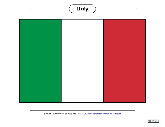 Flag - Italian Flag (Full Color) (Printable PDF Worksheet)