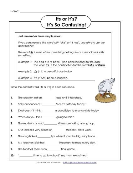 It's or Its (Homophones) (Printable PDF Worksheet)