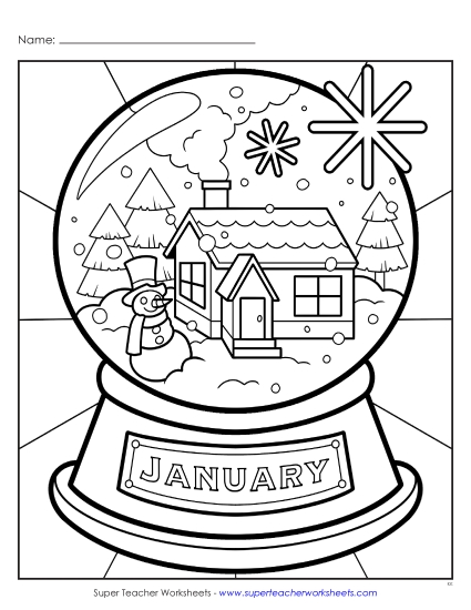 Month Coloring Pages - January (Advanced) (Printable PDF Worksheet)