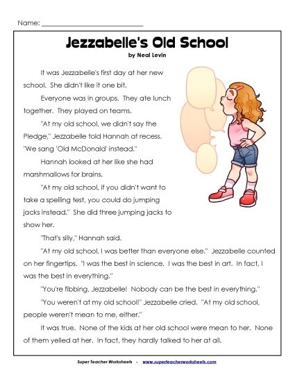 Fiction Stories - Jezzabelle's Old School (Fiction) (Printable PDF Worksheet)