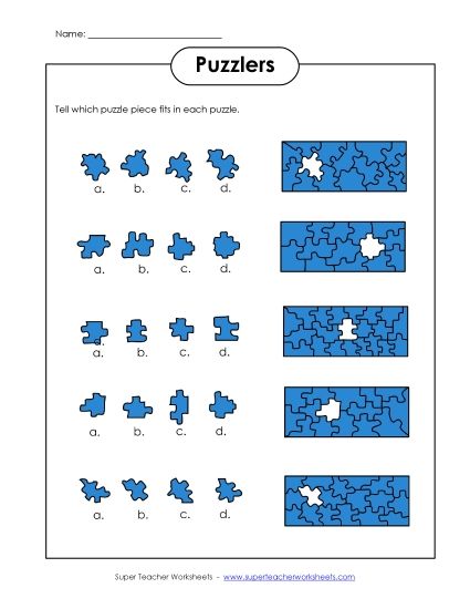 Visual-Spatial Challenges - Jigsaw Pieces (Easy) (Printable PDF Worksheet)