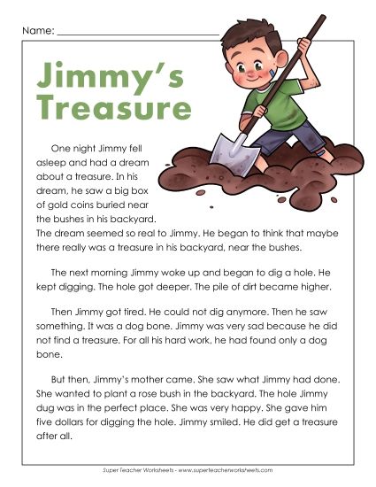 Fiction - Jimmy's Treasure (Printable PDF Worksheet)