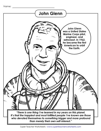 Astronauts - John Glenn - Coloring Page (Printable PDF Worksheet)