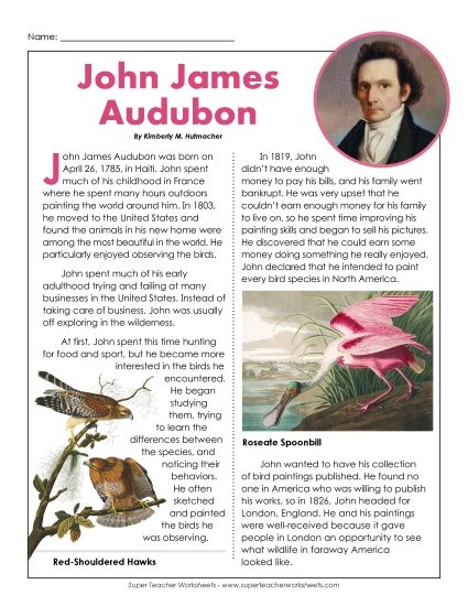John James Audubon  (Printable PDF Worksheet)
