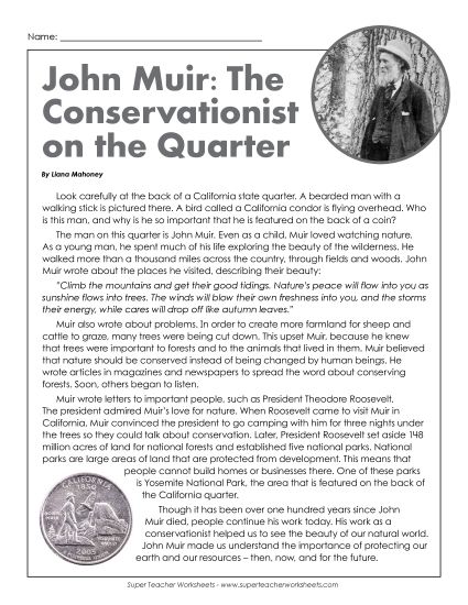 Biography - John Muir (Printable PDF Worksheet)