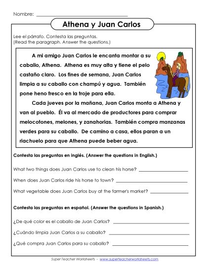 More Short Passages (Level: Basic) - Juan Carlos and His Horse (Printable PDF Worksheet)