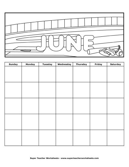 Calendars - June Summer Calendar (Blank) (Printable PDF Worksheet)