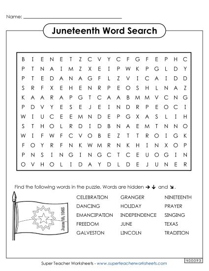 Puzzles - Juneteenth Word Search (Printable PDF Worksheet)
