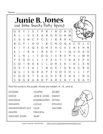 Whole Book - Junie B. Word Search (Printable PDF Worksheet)