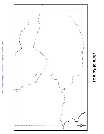 Maps - Kansas State Map (Blank) (Printable PDF Worksheet)