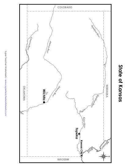 Maps - Kansas State Map (Labeled) (Printable PDF Worksheet)