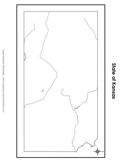 Maps - Kansas State Map (No Bordering States) (Printable PDF Worksheet)