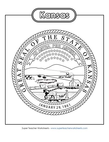 Flags & Seals - Kansas State Seal (Black & White) (Printable PDF Worksheet)
