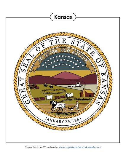 Flags & Seals - Kansas State Seal (Full-Color Version) (Printable PDF Worksheet)